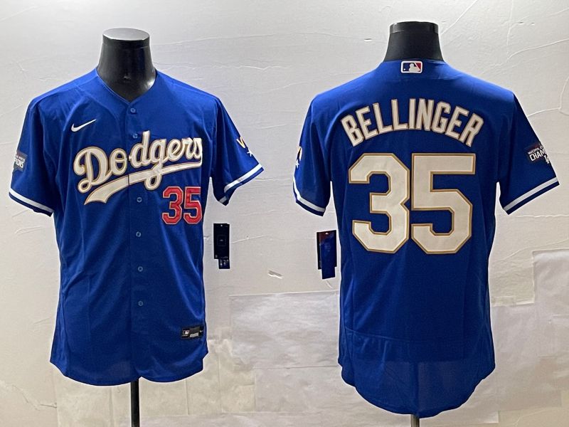 Men Los Angeles Dodgers 35 Bellinger Blue Gold Elite 2025 Nike MLB Jersey style 5